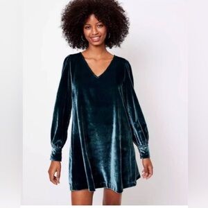 LOFT Velvet V-Neck Dress in Deep Blue